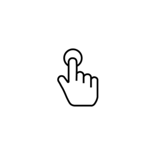 Icon of a hand touching a control circle, illustrating the touch control feature of JordiLight that enables easy toggling of its 19 LEDs.