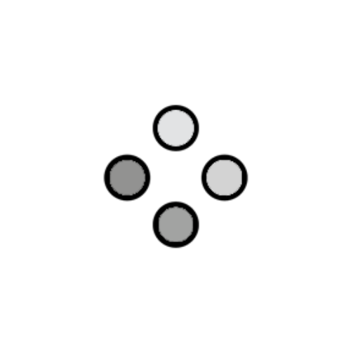 Icon showing four circles with various shades, representing JordiLight’s capability to display 256 colors plus pure white, highlighting its versatile color-changing features.