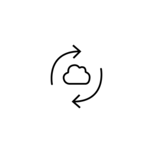 Icon of a cloud with two circular arrows, representing the Sync Your Lights feature of JordiLight, emphasizing easy synchronization of multiple devices.