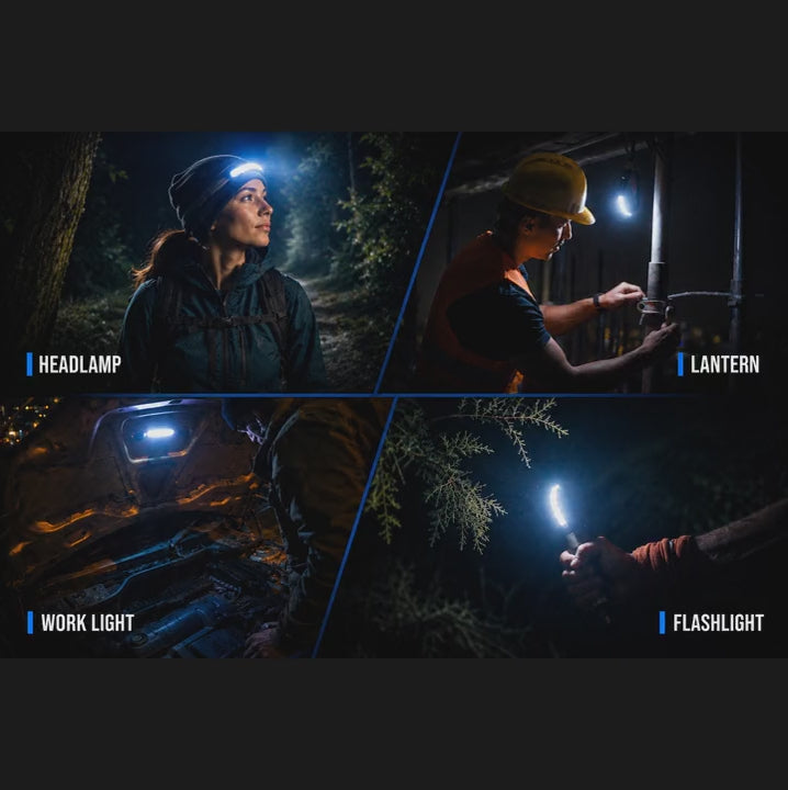 JordiLight in every form: headlamp, flashlight, work light, lantern, bike light